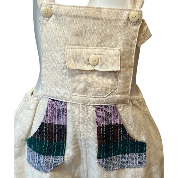 Cultural Boho Kids 4T Linen Overall Pant/Shorts, Ivory/Multi Mexico New - Picture 3 of 5